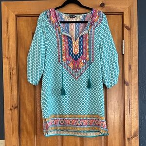 Vibrant Teal and Pink Women's Tunic/ swim coverup